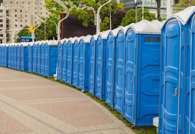 a row of portable restrooms at a fairground, offering visitors a clean and hassle-free experience in Capitola CA